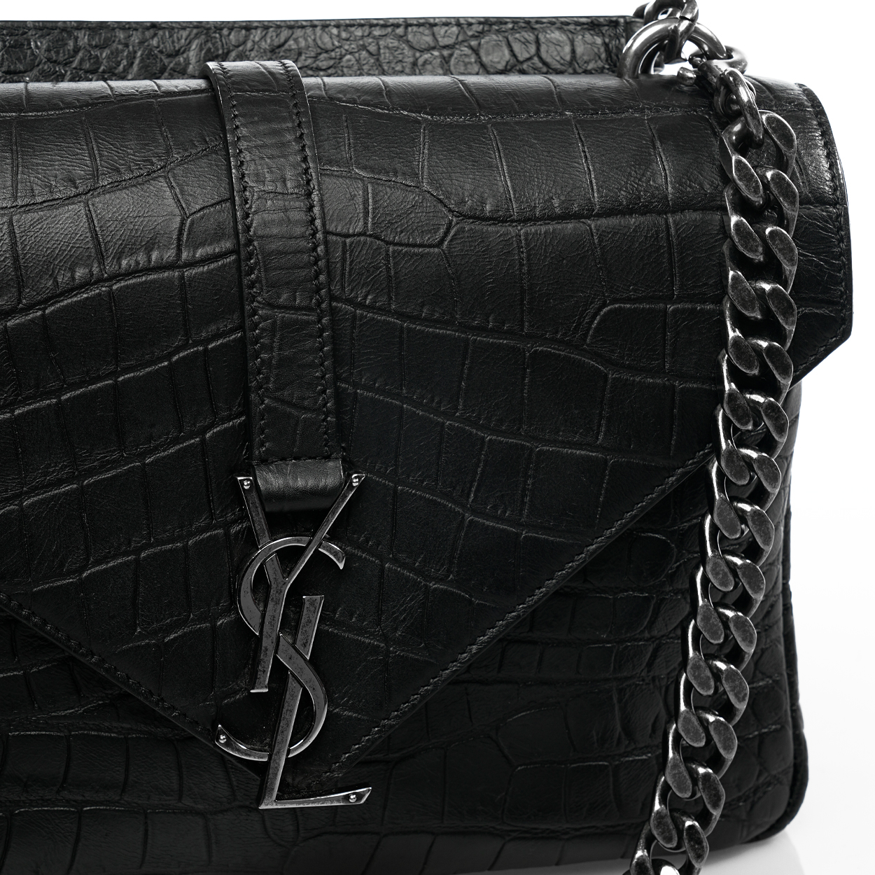 Yves Saint Laurent - Black Croco Print Leather Small Collage Bag